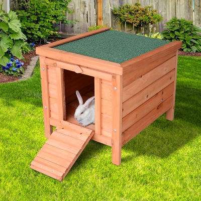 PawHut Coelheira de Madeira Exterior Coelheira para Roedores Animais de Estimação Pequenos com Teto Asfáltico e Rampa Antiderrapante 51x42x43cm Madeira