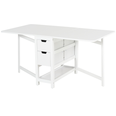 HOMCOM Mesa de jantar extensível com 2 gavetas 1 prateleira Carga 50 kg 150x80x74 cm Branco