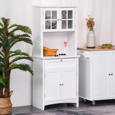 HOMCOM Armário de Cozinha Armário Auxiliar para Microondas com 2 Armários e Gaveta 68.6x40x164 cm Branco