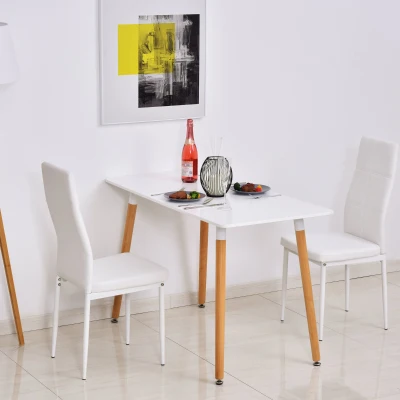 HOMCOM Mesa de Sala de Jantar Estilo Nórdico Mesa de Cozinha com Pés de Madeira de Faia Estrutura de Metal 120x60x75 cm Branco