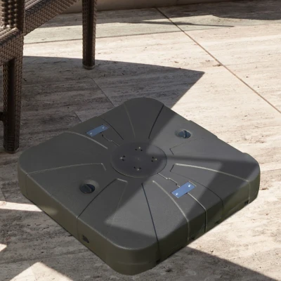 Outsunny Base para Chapéu de Sol Recarregável com Areia ou Água Suporte para Chapéu de Sol com 4 Rodas para Jardim Exterior 88x88x19cm Marrom