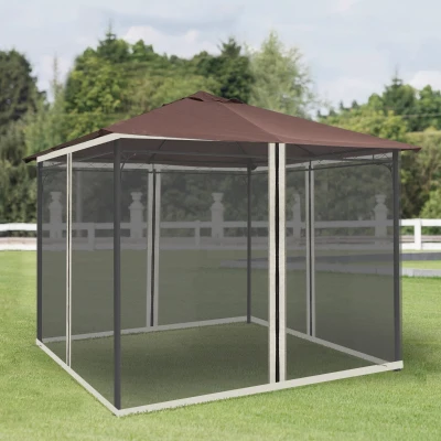 Outsunny 4 Painéis Laterais 302x207 cm para Tenda de Jardim Mosquiteira com Zíperes e Anéis Preto