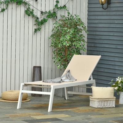 Outsunny Espreguiçadeira de Jardim com Encosto Reclinável 5 Posições em Alumínio e Textilene Carga 120 kg 169x65x102 cm Bege