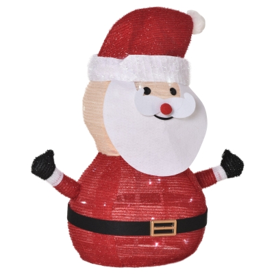 Outsunny Papai Noel de Tecido com Luzes LED Figura Decorativa Luminosa de Natal com Botão de Interruptor para Interior e Exterior Ø30x51cm Preto Branco e Vermelho