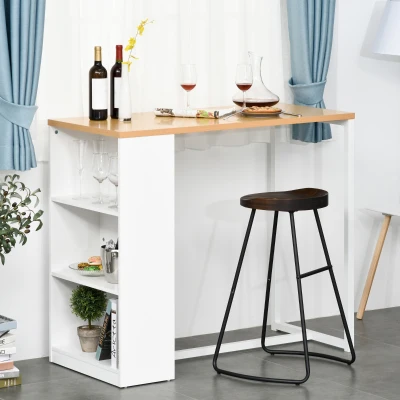 HOMCOM Mesa de bar Bistrô Mesa alta para jantar  com 3 prateleiras Estrutura metálica  Carga 100 kg 115x55x100 cm Branco e Carvalho