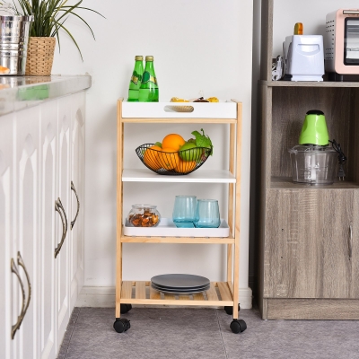 HOMCOM Carrinho de cozinha de 4 niveis com bandeja removível 40x30x76 cm Branco