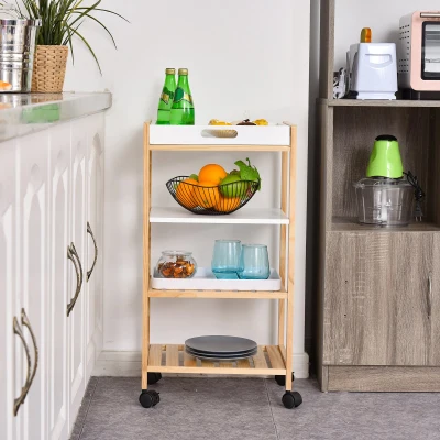 HOMCOM Carrinho de cozinha de 4 niveis com bandeja removível 40x30x76 cm Branco