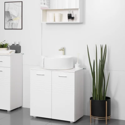 Kleankin Móvel para Lavatório Móvel de Casa de Banho com 2 Portas e Prateleira Interior Ajustável Estilo Moderno 60x30x62,5cm Branco