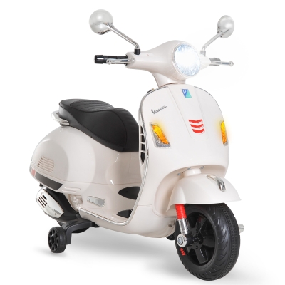 HOMCOM Mota elétrica vespa para crianças acima de 3 anos bateria 6V com musica faroie e rodas auxiliares Carga 25 kg branco