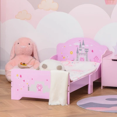 HOMCOM Cama Infantil acima de 3 Anos Cama para Crianças de Madeira com Barreira de Proteção Carga Máx. 50kg 143x73x60cm Rosa