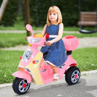 HOMCOM Mota elétrica Infantil para crianças acima de 3 anos com Bagagem 6V de Bateria 108x51x75cm Rosa