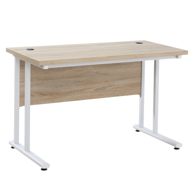 HOMCOM Secretária de Computador Moderna com 2 Orifícios para Passar Cabos com Pés Ajustáveis Secretária Multifuncional para Escritório Estúdio 120x60x75cm Carvalho