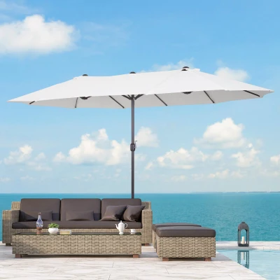 Outsunny Chapéu de Sol Duplo para Jardim 4,6x2,7x2,4m Chapéu de Sol Anti UV com Manivela para Exterior Bege