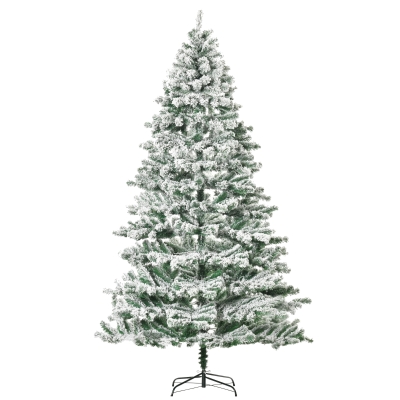 HOMCOM Árvore de Natal Ø140x225cm Neve Artificial com 1083 Pontas de PVC Base Dobrável e Suporte de Metal Decoração de Natal para Interiores Verde e Branco