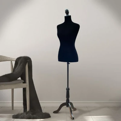 HOMCOM Manequim Feminino de Costura Busto de Senhora para Modistas Exibição Negro Altura Ajustável a 130-168cm