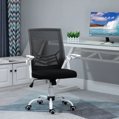 Vinsetto Cadeira de Escritório Ergonômica Giratória com Altura Ajustável Apoio para os Braços Dobrável Suporte Lombar e Encosto Transpirável 62,5x55x94-104cm Preto