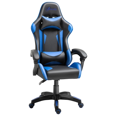 Vinsetto Cadeira de Gaming para escritório Ergonômica Reclinável e Altura Ajustável com Encosto Alto Apoio para a Cabeça e Braços 66x66x128-138cm Azul