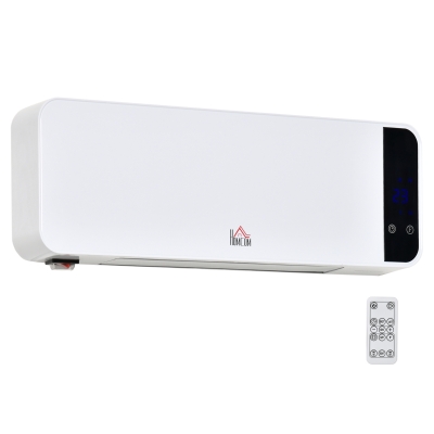 HOMCOM Aquecedor Cerâmico de Parede 1000/2000W com Controle Remoto Tela LED Termostato Temporizador e Proteção contra Superaquecimento para 25m² 56x18,5x11,5cm Branco