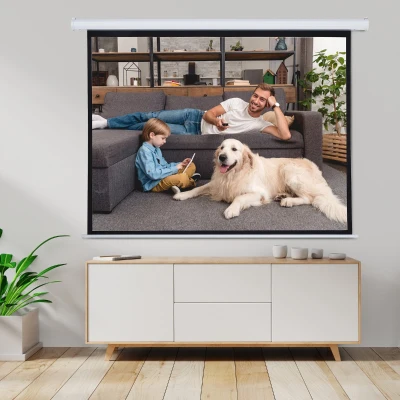 HOMCOM Tela de Projeção Elétrica Portátil Universal 84" 4:3 com Controlo Remoto Suspensa na Parede 171x130 cm Branco