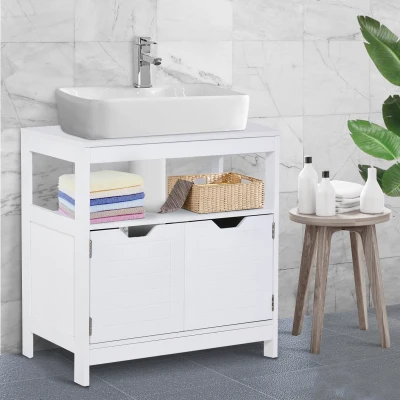 Kleankin Armário Sob Lavatório com Prateleira Anti-Inclinação 60x30x60 cm Branco