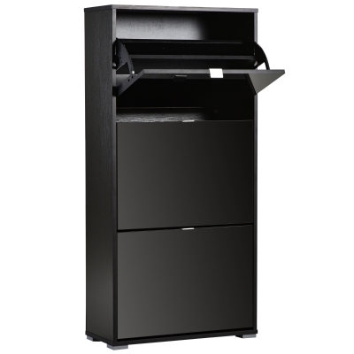 HOMCOM Armário de Sapatos Moderno Sapateira para Corredor Entrada com 6 Prateleiras de Armazenamento Espaço de Exibição 60x26x124cm Preto