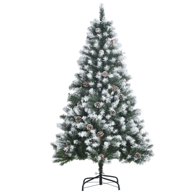 HOMCOM Árvore de Natal Artificial 150cm com 676 Ramas e 41 Pinhas Folhas de PVC com Efeito de Neve Base Dobrável e Suporte Metálico para Interiores Verde