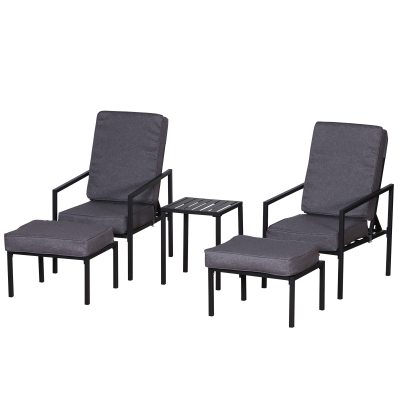 Outsunny Conjunto de móveis de terraço 2 cadeiras 1 mesa e 2 apoios para pés