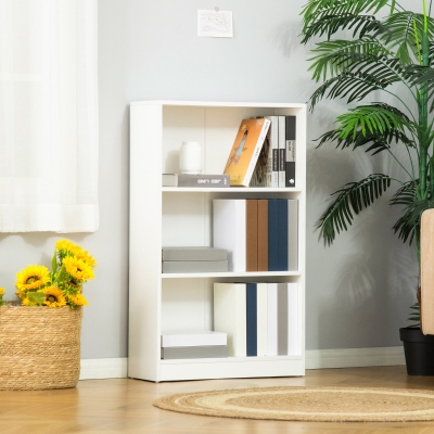 HOMCOM Estante para Livros com 3 Compartimentos de Armazenamento Livros Plantas para Sala de Estar Estúdio Dormitório 62,2x24x102,4cm Branco