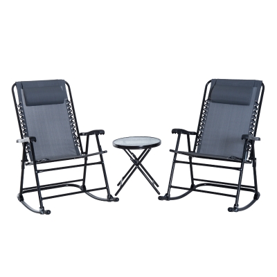 Outsunny Conjunto de móveis de jardim, mesa redonda Ø46x49 cm e 2 cadeiras 68x90x106 cm dobráveis para varanda cinza