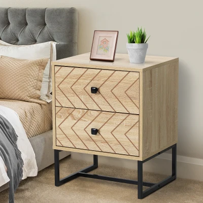 HOMCOM Mesa de Cabeceira cómoda de madeira confortável com 2 gavetas 48x39,5x60cm