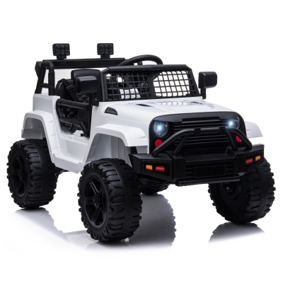 HOMCOM Carro Elétrico para Crianças acima de 3 anos Carro de Bateria 12V com 2 Motores Controle Remoto 2.4G Luzes Música MP3 e Rádio 99,2x66,6x66,6cm Branco