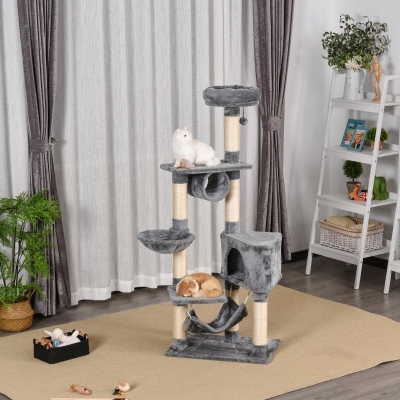 PawHut Árvore arranhador para gatos  154 cm de altura com plataformas túnel rede e postes de de sisal cinza