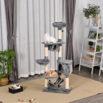 PawHut Árvore arranhador para gatos  154 cm de altura com plataformas túnel rede e postes de de sisal cinza