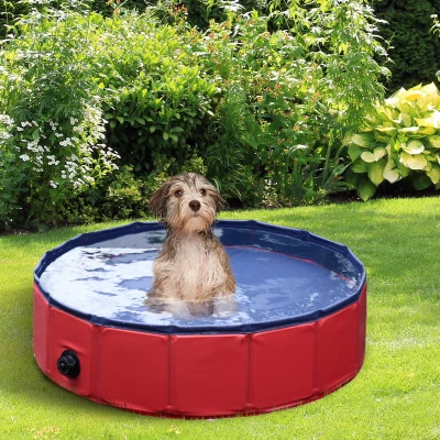 PawHut Piscina Dobrável para Cães Ø80x20 cm Banheira Portátil para Animais de Estimação Antiderrapante PVC Multiusos Cor Vermelha