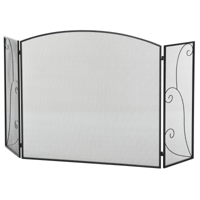 HOMCOM Frente de Lareira de 3 Painéis Frente para Lareira Dobrável com Dobradiças Estrutura Metálica Malha decorativa 132,5x76,5cm Preto