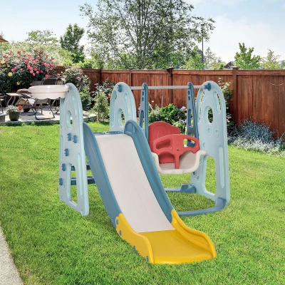 HOMCOM Escorrega Infantil com Baloiço e Cesta de Basquetebol 3 em 1 para Crianças acima de 18 meses com Assento Ajustável Centro de Atividades para Interior e Exterior 145x190x97cm Multicor