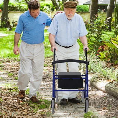 HOMCOM Andador para Adultos Dobrável com Armazenamento Assento e Travão 65x53x79-89cm Azul e Preto