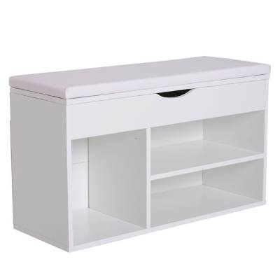HOMCOM Banco Zapatero de Entrada para Armazenamento com Gaveta e Prateleira e 1 Almofada de Madeira Muito Moderna 80x30x47cm