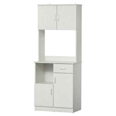 HOMCOM Armário Auxiliar de Cozinha com 3 Portas de armário Prateleira Ajustável Gaveta e estante Aberta 71x41x178 cm Branco