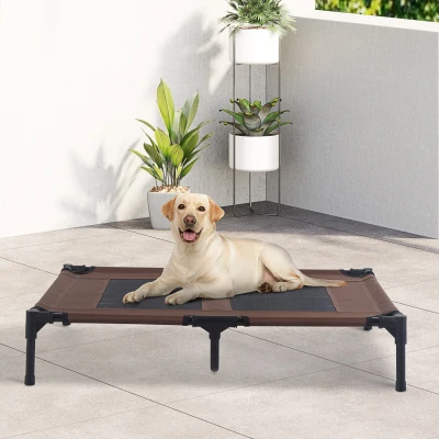 PawHut Cama Elevada para Cães Cama de Animais de Estimação com Malha Transpirável e Tecido Oxford para Exterior Interior Ar Livre Jardim Terraço 92x76x18cm Marrom