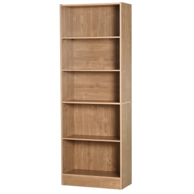 HOMCOM Estante de 5 niveis com 3 prateleiras ajustáveis Armazenamento para sala de estar Escritório 63x29,5x176 cm Madeira