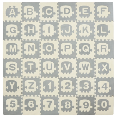 HOMCOM Tapete Puzzle para Bebés 36 Peças 31,5x31,5cm com 26 Letras (A-Z) e Números 0 ao 9 Quebra Cabeça Infantil de 3,24m² Espuma EVA Suave Cinza e Branco