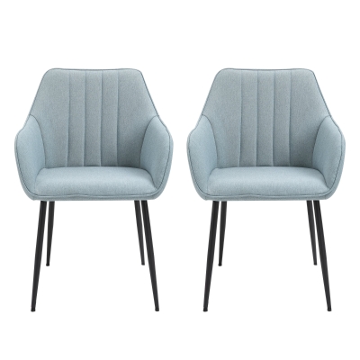 HOMCOM Conjunto de 2 cadeiras de jantar decorativas estofadas em linho com encosto ergonômico, braços e pernas de metal 59,5x56,5x81 cm Azul