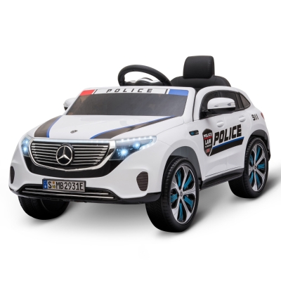 HOMCOM Carro de Polícia Elétrico para Crianças acima de 3 anos Bateria 12V com Controle Remoto Música e Buzina 106x68x53 cm Branco
