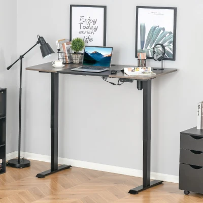 Vinsetto Secretária Elétrica de Pé com Ajuste Elétrico de Altura e 4 Teclas de Memória para Casa Escritório 140x70x72-116 cm Preto e Natural