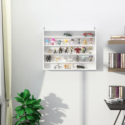 HOMCOM Vitrine de Parede de Madeira com Prateleiras Ajustáveis e 2 Portas Corredeiras de Vidro para Coleções Perfumes Bonecos de Decoração 80x9,5x60cm Branco