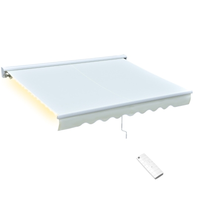 Outsunny Toldo Retrátil de Parede 250x200cm com Manivela e Controle Remoto LED Ângulo Ajustável para Exterior Varanda Jardim Terraço Alumínio Branco