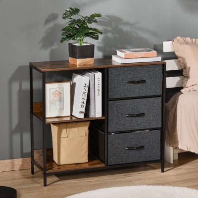HOMCOM Cómoda de Estilo Industrial com Cestos de Tela Dobráveis e 2 Prateleiras para Dormitório Sala de Estar Corredor 80x29x71cm Marrom Rústico e Cinza Escuro