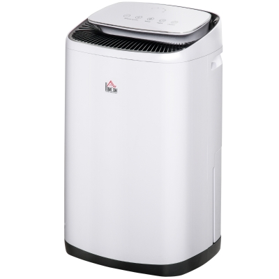 HOMCOM Desumidificador de Ar de 8L com 3 Funções e 4 Velocidades 20L/24h com Desligamento Automático e Temporizador para Casa Oficina 37x30x61cm Branco