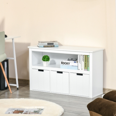 HOMCOM Aparador de Sala de Estar Armário Auxiliar de Armazenamento Moderno com Prateleira Aberta e 3 Gavetas para Dormitório Sala de Estar 102x33x61,5cm Branco
